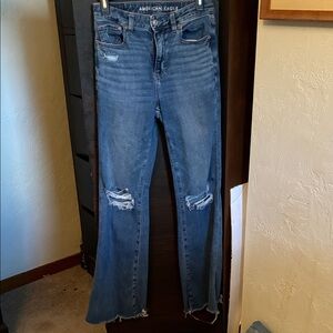American Eagle Outfitters Distressed Medium Blue Flare Jeans